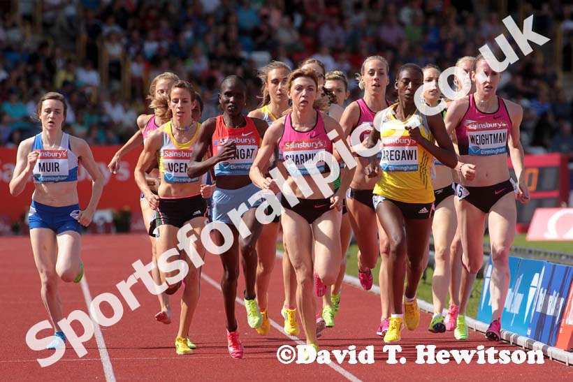 Laura Weightman (GB) up with the leaders in the 1500 metres at the IAAF Diamond League, Birmingham.